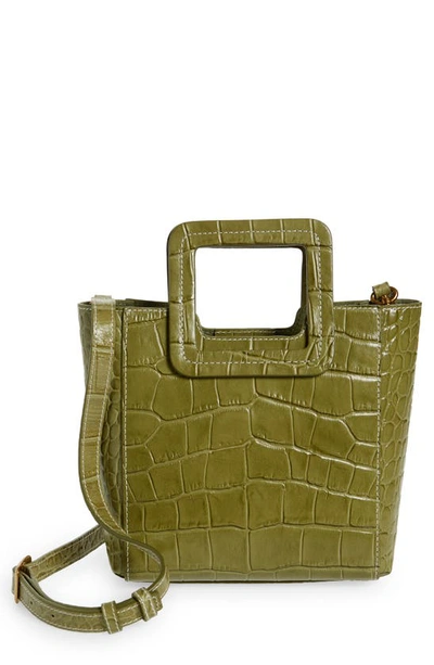 Shop Staud Mini Shirley Croc Embossed Leather Bag In Olive Faux Croc
