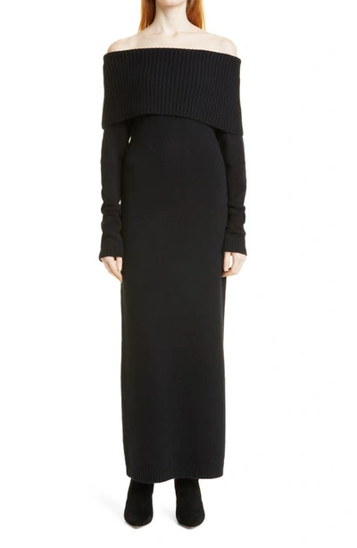 Shop Nordstrom Signature Cashmere Blend Long Sleeve Off The Shoulder Dress In Black