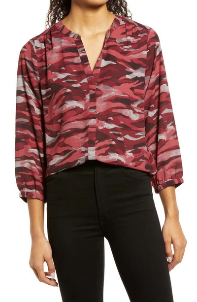 Shop Nydj High-low Crepe Blouse In Woodstock Camo