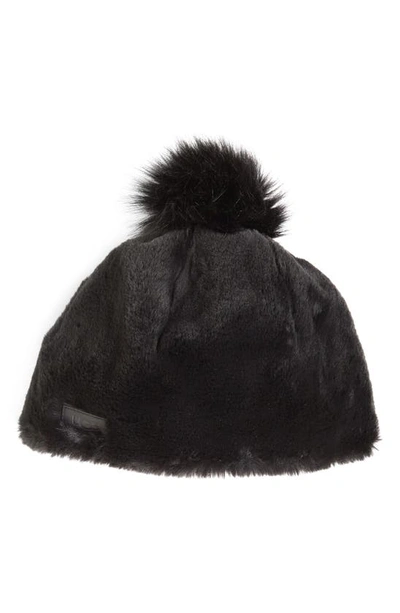 Shop Ugg Faux Fur Beanie With Pom In Black