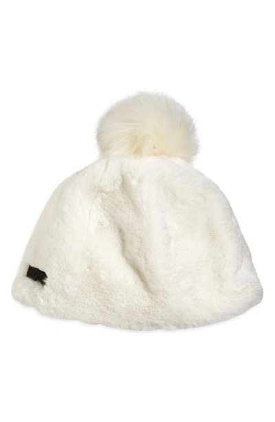 Shop Ugg Faux Fur Beanie With Pom In Ivory