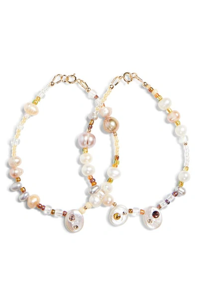 Shop Isshi Shore Set Of 2 Crystal & Freshwater Pearl Bracelets In Wheat