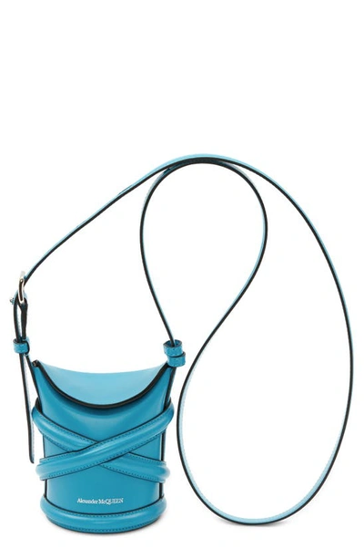 Shop Alexander Mcqueen Micro The Curve Leather Crossbody Bag In Cerulean
