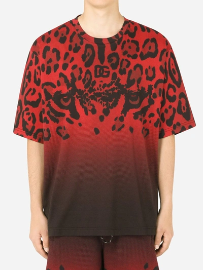 Shop Dolce & Gabbana Leopard Print T-shirt In Red