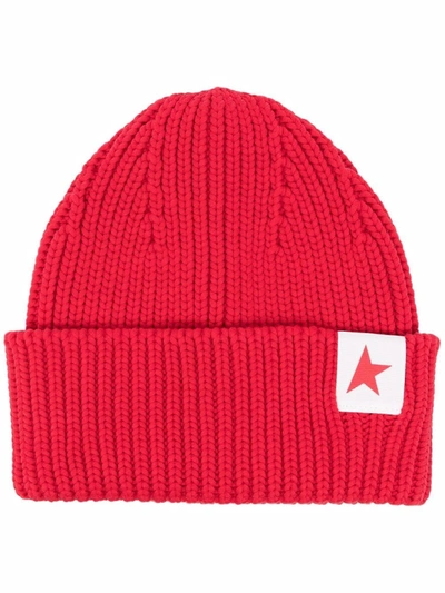 Shop Golden Goose Logo-patch Ribbed Beanie In Rot