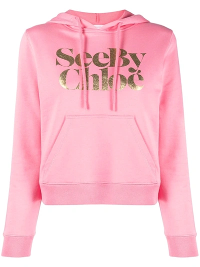 Shop See By Chloé Logo-print Cotton Hoodie In Rosa