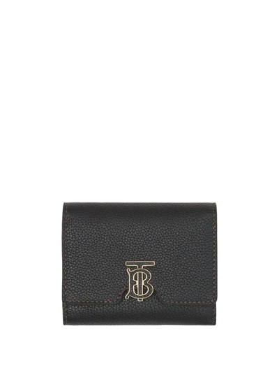 Shop Burberry Monogram Grained Leather Wallet In Schwarz