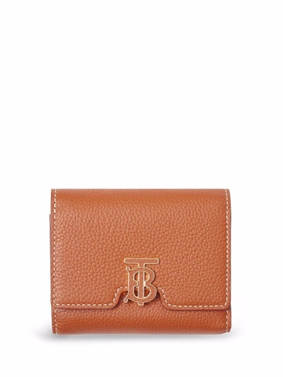 Shop Burberry Monogram Grained Leather Wallet In Braun