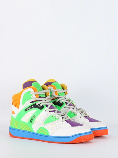 Shop Gucci Basket High Sneakers In Bianco/verde/arancio