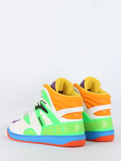 Shop Gucci Basket High Sneakers In Bianco/verde/arancio