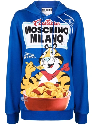 Shop Moschino Frosties Graphic-print Pullover Hoodie In Blue