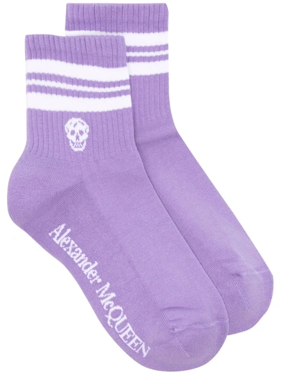 Shop Alexander Mcqueen Logo-knit Striped Socks In Purple