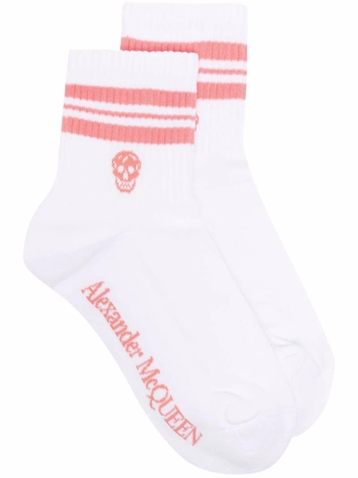 Shop Alexander Mcqueen Logo-knit Striped Socks In White