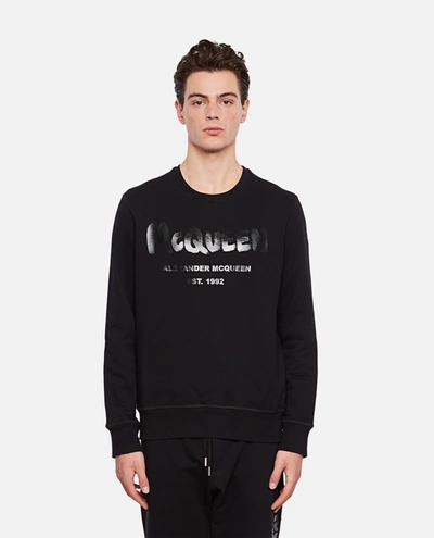 Shop Alexander Mcqueen "graffiti" Cotton Sweatshirt In Black