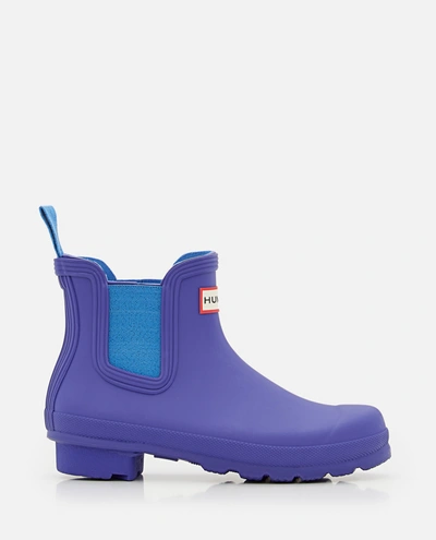 Shop Hunter Chelsea Rubber Boots In Blue