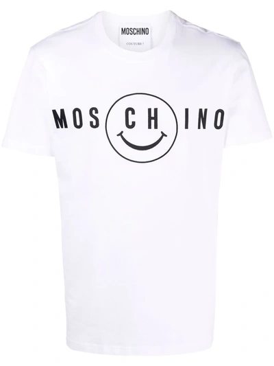 Shop Moschino Smiley-print Cotton T-shirt In White