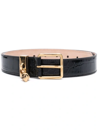 Shop Alexander Mcqueen Crocodile-effect Leather Belt In Black