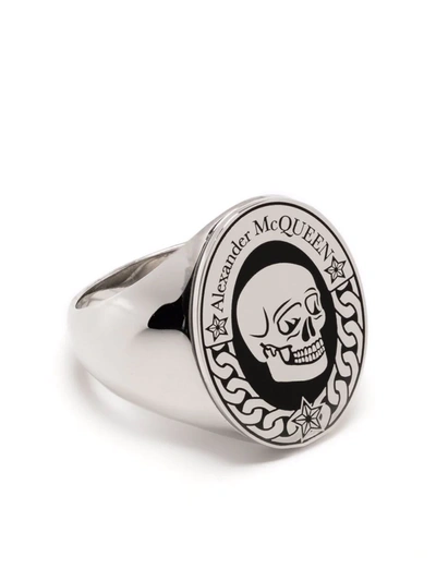 Shop Alexander Mcqueen Skull-logo Signet Ring In Silver