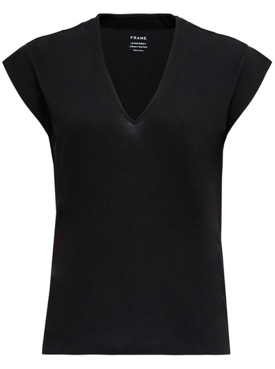 Shop Frame Black Cotton V-neck T-shirt