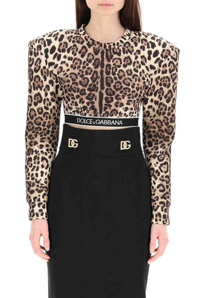Shop Dolce & Gabbana Cropped Top With Oversized Shoulders In Mixed Colours