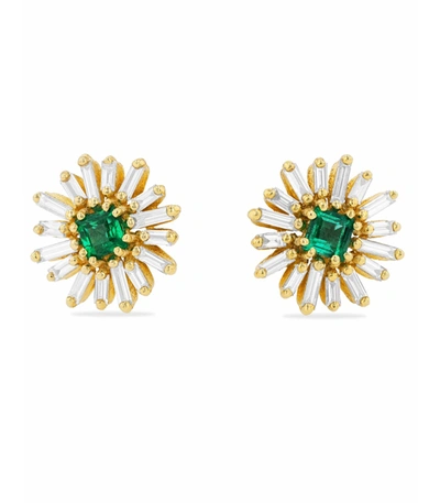 Shop Suzanne Kalan Emerald And Diamond Flower Stud Earrings In Ylwgold