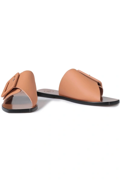 Shop Atp Atelier Buckled Leather Slides In Sand