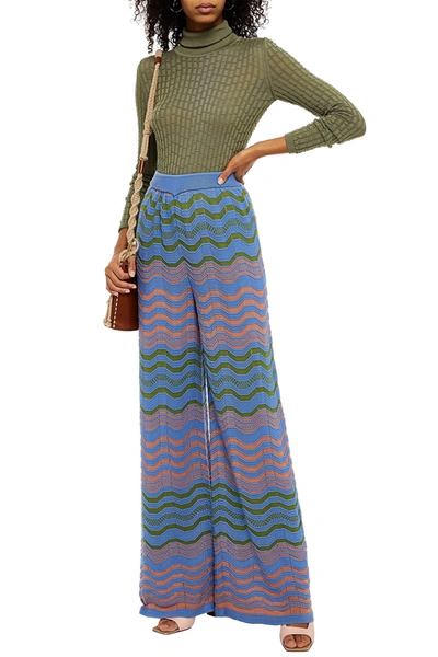 M Missoni Crochet-knit Wool Wide-leg Pants In Light Blue | ModeSens