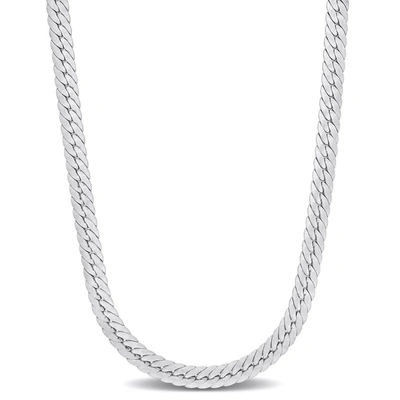 Shop Amour Herringbone Chain Necklace In Sterling Silver In White