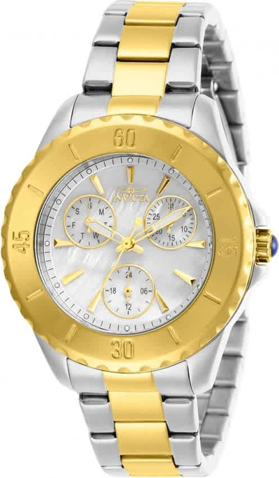 Shop Invicta Angel Quartz Mother Of Pearl Dial Adies Watch 29110 In Two Tone  / Gold / Gold Tone / Mother Of Pearl / Skeleton / White / Yellow