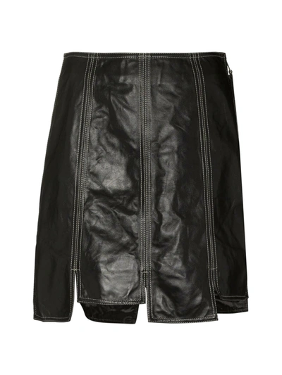 Shop Ganni Lamb Leather Mini Skirt In Black