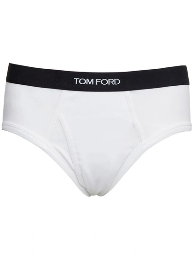 Shop Tom Ford White Cotton Briefs With Logo