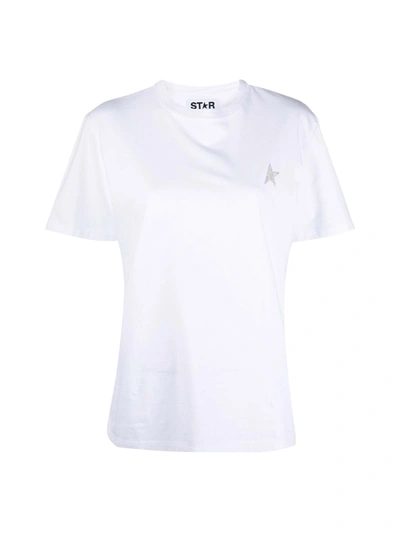 Shop Golden Goose Star W`s Regular T-shirt / Small Star/ Glitter In White Silver