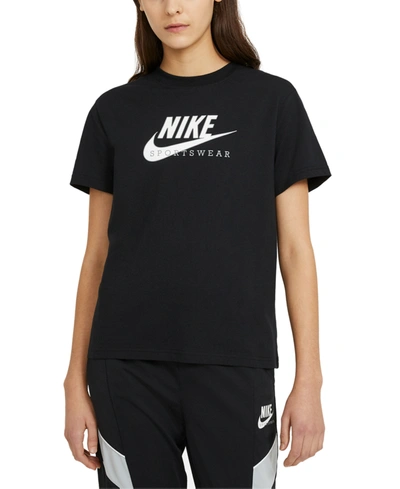 Shop Nike Women's Sportswear Cotton Heritage T-shirt In Black/white/midnight Navy/white