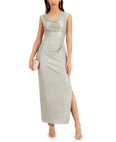 Shop Connected Textured Metallic Gown In Stone Gray