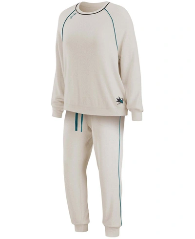 Shop Wear By Erin Andrews Women's Oatmeal San Jose Sharks Raglan Pullover Sweatshirt Pants Lounge Set