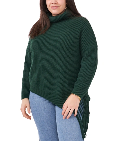 Shop Vince Camuto Plus Size Asymmetrical Fringe-trimmed Turtleneck Sweater In Windsor Moss