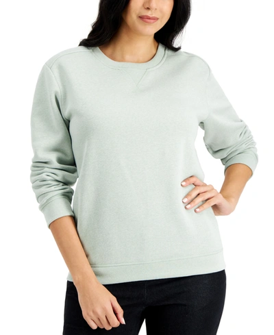 Shop Karen Scott Crew Neck Fleece Sweatshirt, Created For Macy's In Aqua Chill Heather