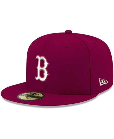 New Era Men's Cardinal Boston Red Sox Logo White 59fifty Fitted Hat In Cardinal