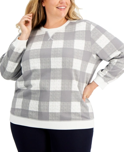 Shop Karen Scott Plus Size Printed Sweatshirt, Created For Macy's In Winter White
