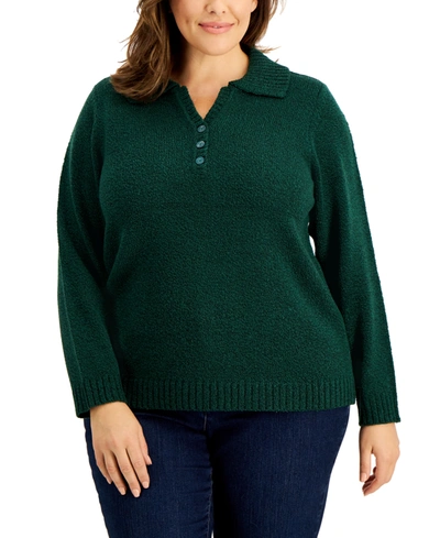 Shop Karen Scott Plus Size Johnny-collar Sweater, Created For Macy's In Spruce Night