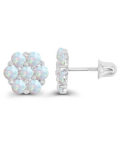 Macy's Created White Opal Round Flower Screwback Earrings In Sterling Silver (also In 14k Gold Over Silver In White