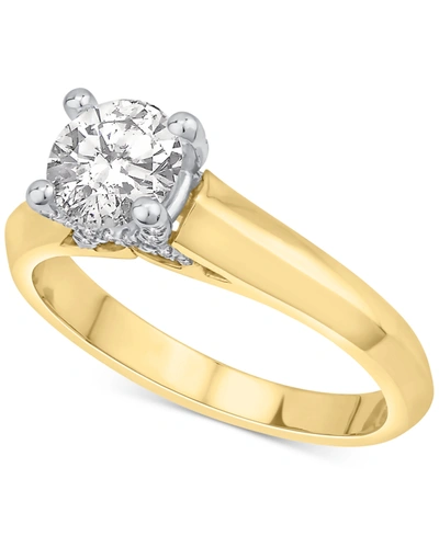 Shop Macy's Diamond Solitaire Engagement Ring (1 Ct. T.w.) In 14k Gold In Yellow And White Gold