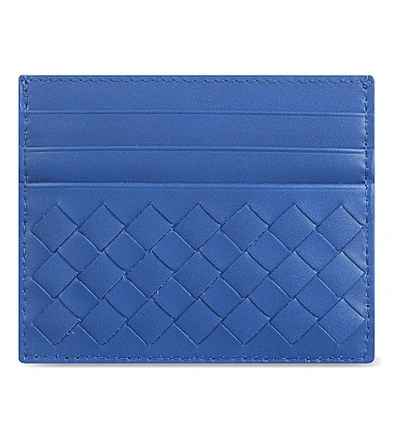 Shop Bottega Veneta Woven Card Holder In Bluette