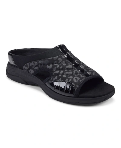 Easy Spirit Women's Traciee Lightweight Flat Easy-on Sandals In Black Leopard Multi