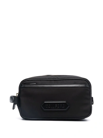Shop Tom Ford Leather-patch Wash Bag In Black