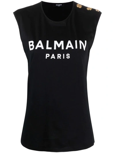 Shop Balmain Logo-print Tank Top In Black
