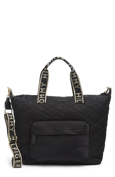 Tommy Hilfiger Cate Quilted Nylon Logo Strap Tote Bag In Black | ModeSens