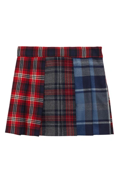 Shop Dolce & Gabbana Kids' Mixed Plaid Pleated Skirt In Red/ Blue Plaid