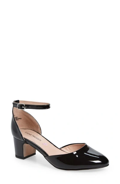 Steve Madden Prettyy Ankle Strap Block Heel Pump In Black Patent