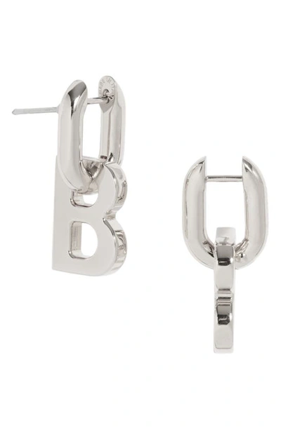Shop Balenciaga Xs B Chain Earrings In Shiny Silver